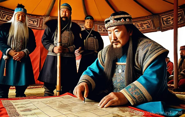 몽골의 세계 정복 - **A sweeping shot of a Mongol cavalry charge across a vast, dusty steppe at sunrise.** The warriors ...