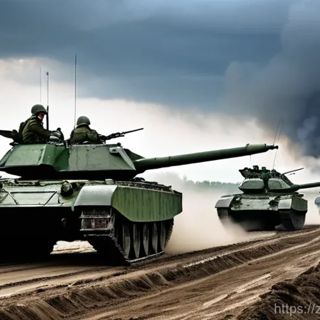 소련의 군사 전략 - **"Deep Battle" Mechanized Assault:** A wide, cinematic shot depicting a large-scale Soviet "Deep Ba...