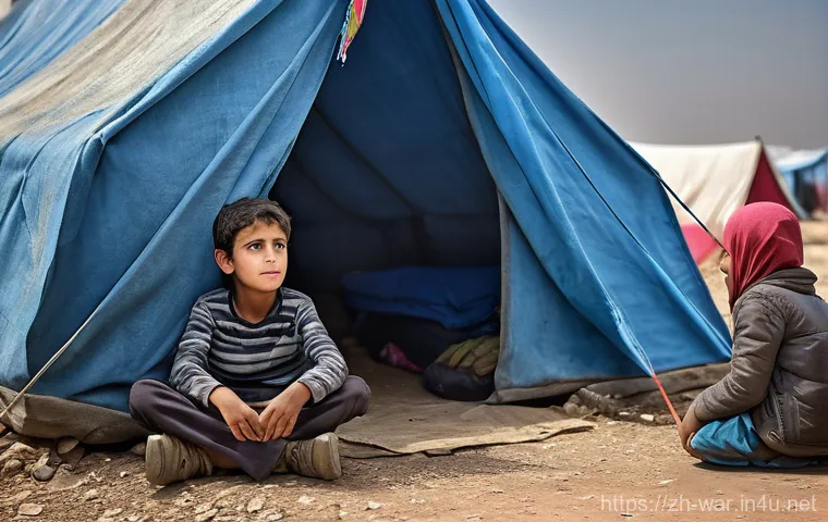 시리아 내전 분석 - **Prompt Title: Resilient Hope in a Refugee Camp**
    A poignant and realistic scene depicting two ...