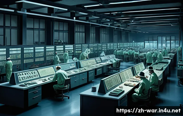 핵무기 개발 역사 - A highly detailed illustration of a top-secret World War II nuclear research laboratory, showing sci...