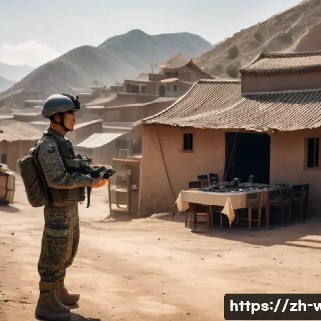 드론 전쟁 윤리 문제 - A detailed, realistic scene depicting a military drone operation in a remote, arid landscape, showin...