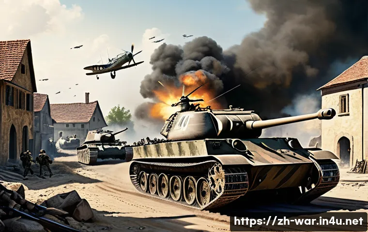 나치 독일의 전쟁 전략 - A dynamic battlefield scene depicting a coordinated Blitzkrieg assault during World War II, featurin...