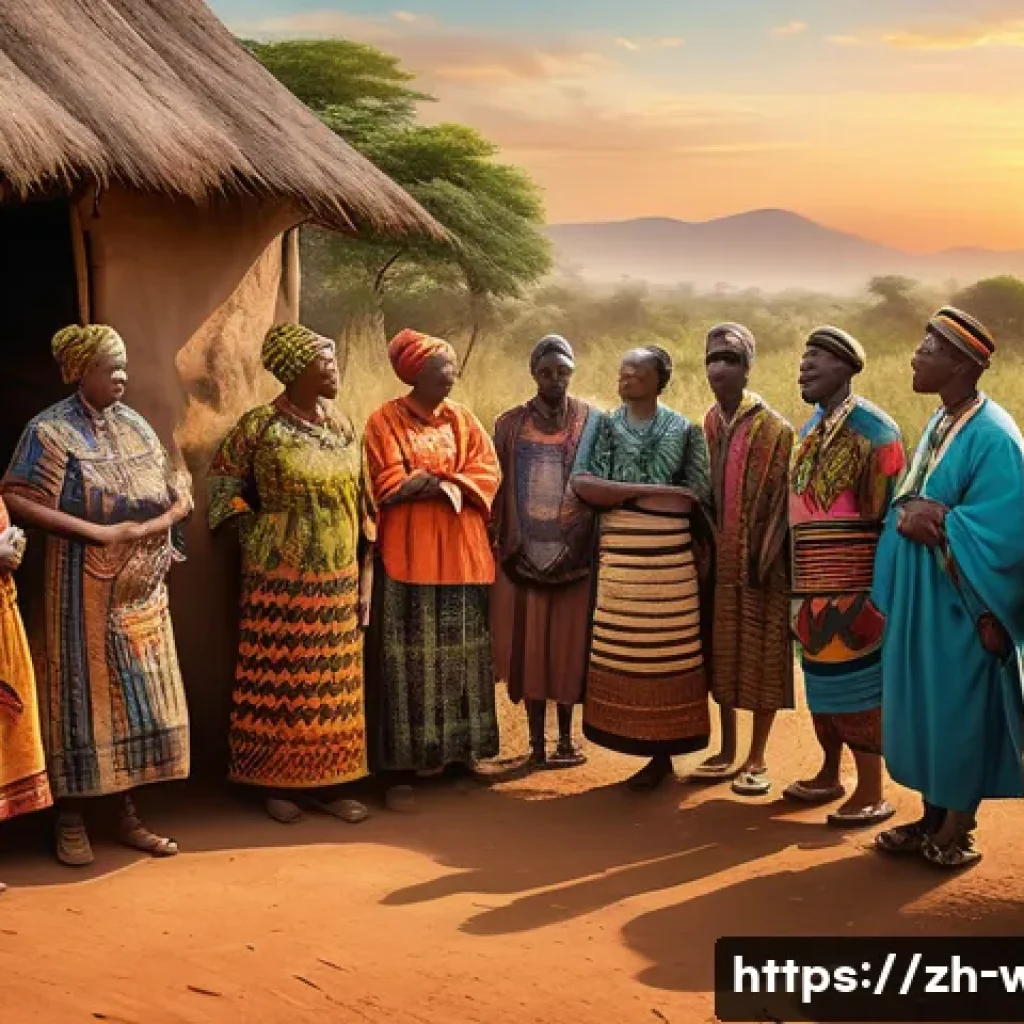 아프리카 지역 분쟁 - A detailed, realistic scene depicting a diverse group of African ethnic communities gathered in a vi...