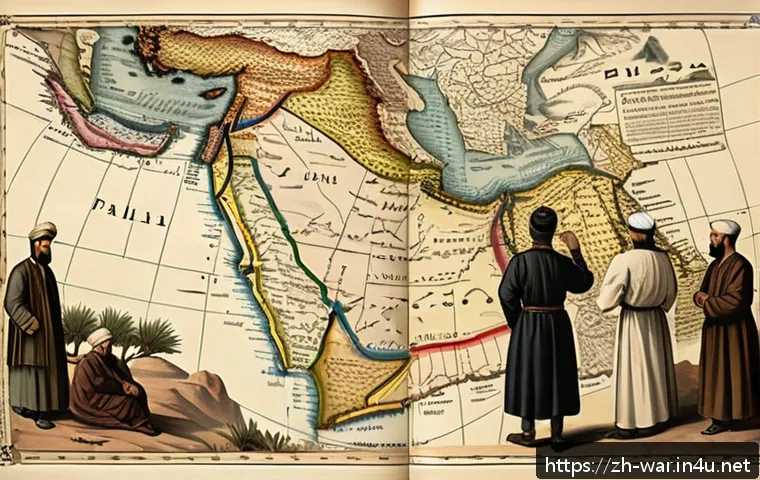 팔레스타인 분쟁 - A detailed historical scene depicting the early 20th-century Middle East after the fall of the Ottom...
